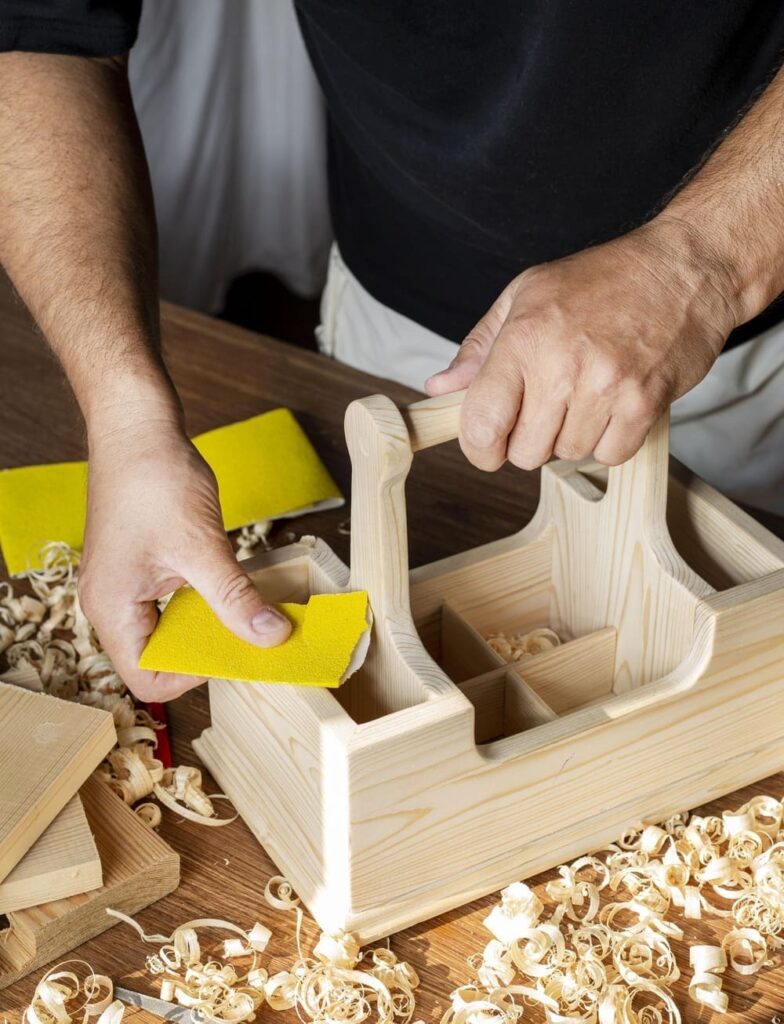 carpenter working wooden tool box